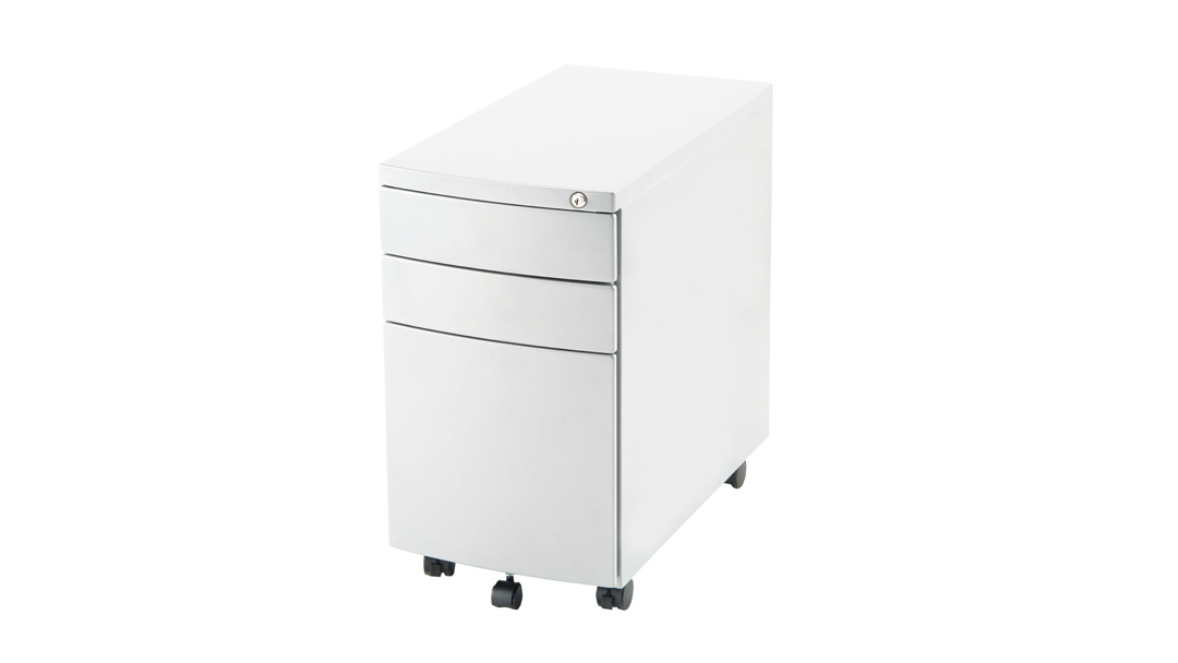 Office storage: Steel pedestal. Slim Mobile Pedestal in white with lockable drawers